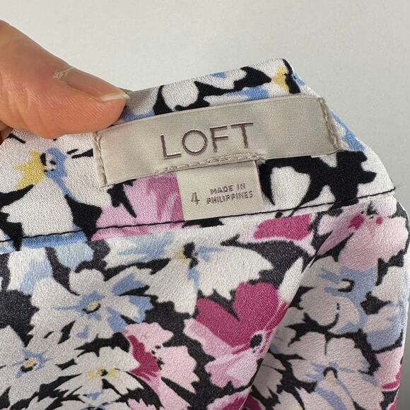 Loft Black White Blue & Purple Floral Wrap Knee Length Skirt - Picture 7 of 8